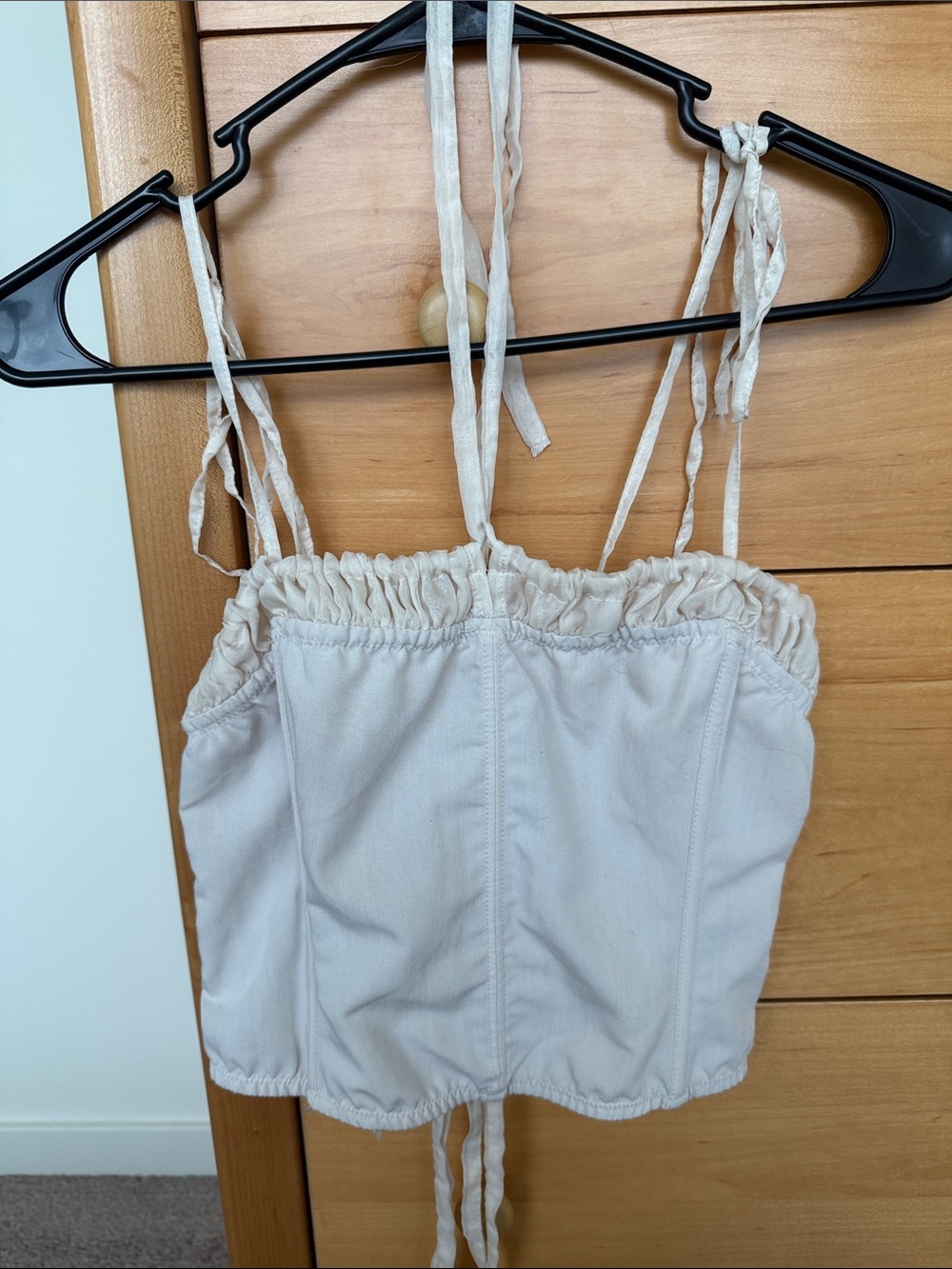 Out From Under Cream Ruched Tie-Strap Halter Cropped Going Out Top